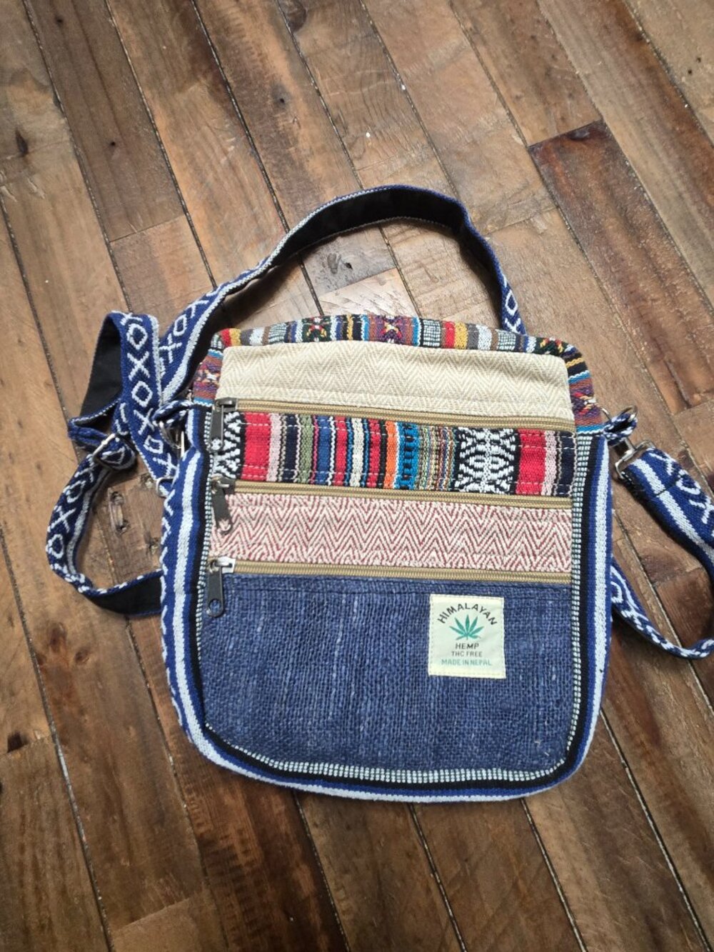Himalayan Hemp Multi Pocket Passport Bag Boho Stripe Travel Crossbody Purse - Picture 5 of 9